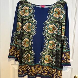 Sunny Leigh Blue and Gold Graphic Tunic